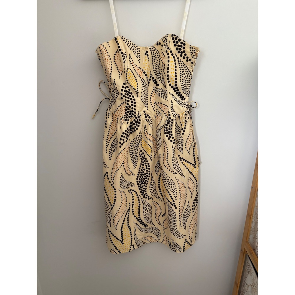 Anna Sui‎ for Anthropologie Yellow Black Abstract Dot Lace Up Strapless Dress 2
